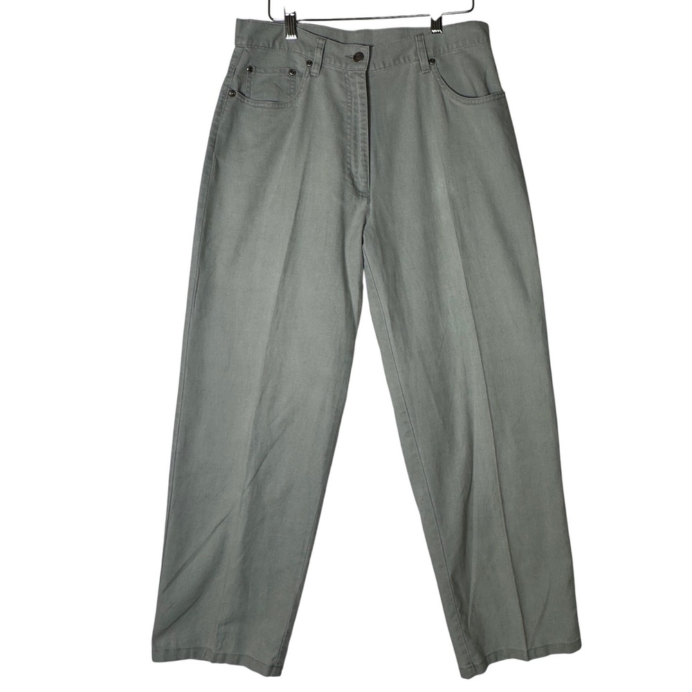 L.L.Bean Womens Size 10 Petite‎ Green Wide Leg Linen Pants Coastal Quiet Luxury